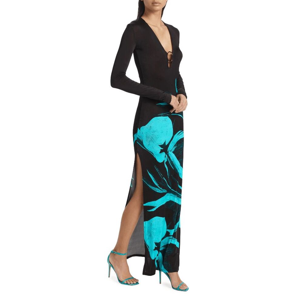 NWT Louisa Ballou Long Helios V-Neck Sheer Maxi Dress Sz Small $790 - Picture 3 of 11